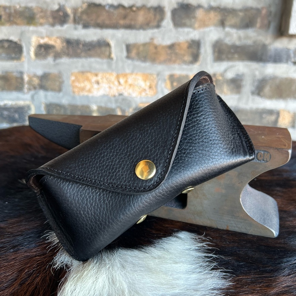 Black Horween leather eyeglass case